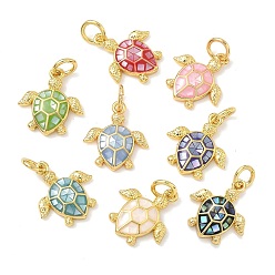 (52) Непрозрачная лаванда Латунь эмаль подвески, черепаховые чары, с естественной оболочке, долговечный, стойки покрытие, с целью перехода в кольце, реальный 18 k позолоченный, разноцветные, 14x13x3 мм