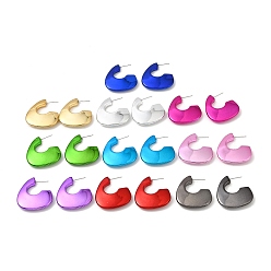 Mixed Color Twist Triangle Acrylic Stud Earrings, Half Hoop Earrings with 316 Surgical Stainless Steel Pins, Mixed Color, 35.5x6mm