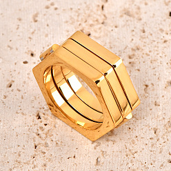 Золотой 304 Складные кольца из нержавеющей стали для мужчин, шестиугольник, золотые, 10 мм, размер США 10 (19.8 мм)