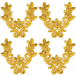 Золотистый Аксессуары для вышивки из полиэстера, пришить заплатки к одежде с блестками, цветок, золотые, 200x170x3 мм