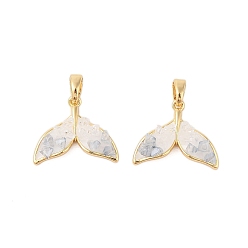 Настоящее золото 18K Латунь стекло кулоны, русалка хвост, реальный 18 k позолоченный, 15x18x5 мм, отверстие : 5x2 мм