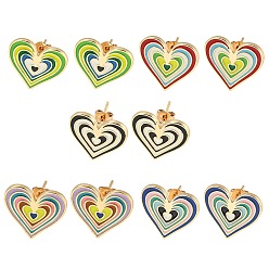Mixed Color Heart Golden Brass Stud Earrings, with Enamel, Mixed Color, 16.5x18mm