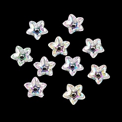 Clear Transparent Acrylic Bead Caps, Flower, UV Plating, 5-Petals, Clear, 8x8.5x3mm, Hole: 1.6mm