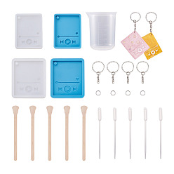 (52) Непрозрачная лаванда 40шт прямоугольник с mp3 плеером силиконовые формы своими руками, с железными разрезными брелоками, деревянные палочки для вощения, эфирные масла пипетки слезинка, мерный стаканчик пластиковые инструменты, Кольца прыжок, разноцветные, 40 шт / пакет