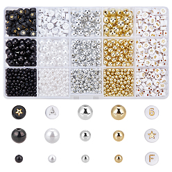 Couleur Mélangete 2905 pcs 15 style abs en plastique imitation perles de perles, ronde, abs perles en plastique, perles acryliques plaquées, couleur mixte, 4~8x4~8mm, Trou: 1.2~2mm, 2905 pcs / boîte
