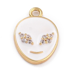 White Golden Plated Brass Micro Pave Clear Cubic Zirconia Pendants, with Enamel, Long-Lasting Plated, Extra-terrestrial, White, 17x11.5x2mm, Hole: 1.6mm