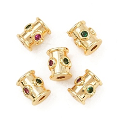 Настоящее золото 18K Латунные микро проложить кубического циркония бусы, cloumn, реальный 18 k позолоченный, 6x4.5 мм, отверстие : 1.6 мм