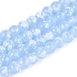 Светло-Голубой Выпечка краска бисер пряди, круглые, Небесно-голубой, 6~6.5 мм, отверстие : 1~1.2 мм, около 142~143 шт / нитка, 29.92~30.71 дюйм (76~78 см)