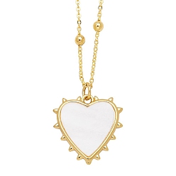 Heart Shell Pendant Necklaces, with Brass Finding, Heart, 17.72 inch(45cm), Pendant: 21x10mm