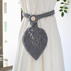 Slate Gray Handmade Macrame Leaf Curtain Tiebacks, Wooden Bead Clutch Curtain Holdback, for Home Wall Drapes Window Decoration, Slate Gray, 400x130mm