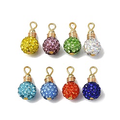 Золотой 8 шт. подвески из полимерной глины ручной работы со стразами, круглые, с латунной найти, золотые, 20.5x10.5 мм, отверстие : 2.5 мм