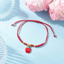 Яблоко Сплав эмали шарм браслеты, Браслеты из нейлоновой нити плетеные для женщин, яблоко, внутренний диаметр: 3~3-1/8 дюйм (7.7~7.8 см)