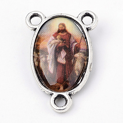 Темно-Красный Сплав ссылки люстра компонент, 3 Разъемы петли, центральная часть четок, без кадмия и без свинца, овальные, античное серебро, темно-красный, 23x15x4 мм, отверстие : 2 мм