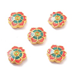Fuchsie Legierung Emaille-Perlen, imitation Cloisonne Perlen, Licht Gold, Blume, Fuchsie, 15x14x5.5 mm, Bohrung: 1.4 mm