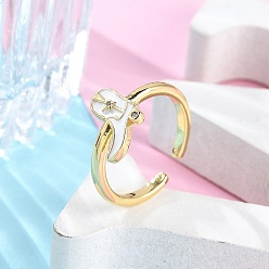 Белый Открытые манжеты из латуни с микро-паве и кубическим цирконием для женщин, с эмалью, долговечный, без свинца и без кадмия, обуви, белые, внутренний диаметр: 16 мм