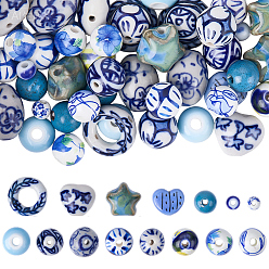 (52) Непрозрачная лаванда 60шт 15 стили фарфоровые бусины ручной работы, разнообразные, разноцветные, 6~19x5~17x6~17 мм, отверстие : 1.6~3.3 мм, 4 шт / стиль