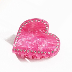 Темно-Розовый Акриловые коготь заколки, со стразами, аксессуары для волос для женщин и девочек, сердце, темно-розовыми, 97x58x57 мм