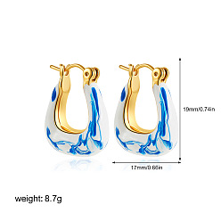 Королевский синий Трапециевидные серьги-кольца из латуни и фарфора, золотые, королевский синий, 19x17 мм