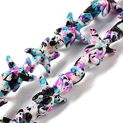 Черный Синтетические бусины, окрашенные в бирюзовый цвет, эффект впрыска топлива, морская звезда, чёрные, 13.5~14x14~15x5 мм, отверстие : 1.5 мм, около 35~37 шт / нитка, 14.17''~14.96'' (36~38 см)