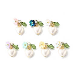 (52) Непрозрачная лаванда Абс пластика имитация жемчуга, сердце, с золотой железной петлей, разноцветные, 15x10.5x5 мм, отверстие : 4.6 мм