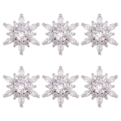 Платина 6шт. 1-отверстие из латуни с пуговицами на хвостовике из циркония, цветок, платина, 16x14x8.5 мм, отверстие : 1.2 мм