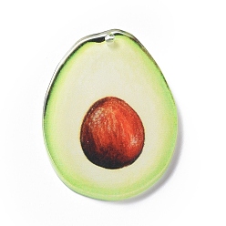 Avocado Opaque Acrylic Pendants, Avocado, 34.5x22.5x2.5mm, Hole: 1.5mm