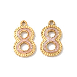 Настоящее золото 18K 304 нержавеющей стальной эмали подвески, ионное покрытие (ip), число 8 прелести, с блеском порошок, реальный 18 k позолоченный, 14~14.5x7.5~9x1.3 мм, отверстие : 1.3 мм
