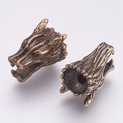 Античная Бронза Сплавочные овальные бусины тибетского стиля , голова дракона, античная бронза, 9x15x10 мм, отверстие : 2 мм