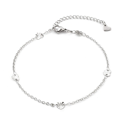 Stainless Steel Color Tarnish Resistant 304 Stainless Steel Cable Chain Anklets, with Textured Heart Links and Lobster Claw Clasps, Stainless Steel Color, 9 inch(22.8cm)