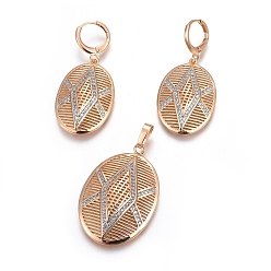 Light Gold Messing Mikro-pflastern Zirkonia-Schmuck-Sets, Anhänger und Ohrringe, langlebig überzogen, ellipsenförmige, Licht Gold, 44 mm, Loch: 4x6 mm, 42 mm, Stift: 1 mm