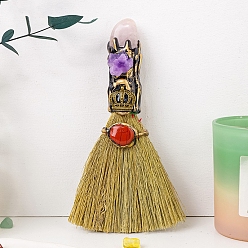 Розовый Кварц Новый натуральный розовый кварцевый камень метла ручная работа кристалл необработанный камень ручная работа волшебная метла украшение на Хэллоуин оптовая продажа, 160~170 мм