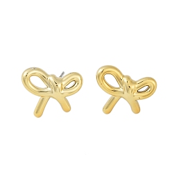 Golden Bowknot CCB Plastic Stud Earrings for Women, with 304 Stainless Steel Pin, Golden, 17x20mm