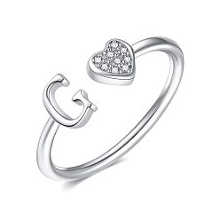 Letter G Регулируемые латунные манжеты со стразами для женщин, Сердце и письмо, платина, Буква G, внутренний диаметр: 15~20 мм