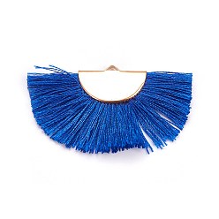 Темно-Синий Полиэфирные украшения кисточкой подвесные, веерообразный, золотые, темно-синий, 24.5~28x44~53x3 мм, отверстие : 3x1.5 мм