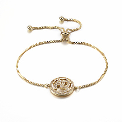 Золотой Регулируемые латунные браслеты из микропаве из циркония и боло, слайдерные браслеты, плоский круглый с символом ом, золотые, 10-1/4 дюйм (260 мм), 1.2 мм