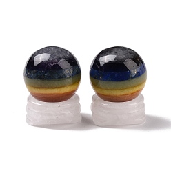 Смешанные камни Чакра круглые украшения из натуральных драгоценных камней, сфера драгоценного камня, с пьедесталом из натурального кристалла кварца, 30x39 мм