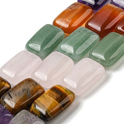 Смешанные камни Бусы из натурального аметиста, розового кварца, красного агата, зеленого авантюрина и тигрового глаза, прямоугольные, 18x13x6 мм, отверстие : 1.2 мм, около 22 шт / нитка, 15.63'' (39.7 см)