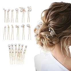 Light Gold 2 наборы 2 стили железные заколки для волос для женщин, с круглой абс пластмассовой имитационной жемчужиной, золотой свет, 67~80x6.5~35x5~18 мм, 1 набор / стиль