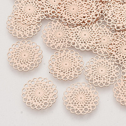 Розовое Золото Латунь филигрань столяры ссылки, гравированные металлические украшения, долговечный, без кадмия, без никеля и без свинца, цветок, розовое золото , 13x0.3 мм, отверстие : 1.2 мм