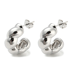 Platinum Brass Ring Shape Stud Earrings, Half Hoop Earrings, Long-Lasting Plated, Cadmium Free & Lead Free, Platinum, 21x9mm