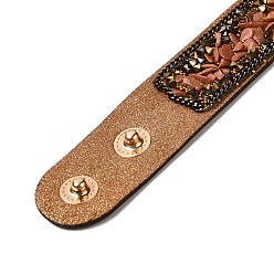 Pierre D'or Bracelet à cordon pression en faux suède, Bracelet perlé synthétique Goldstone & Shell Chips pour hommes femmes, 8-5/8 pouce (22 cm)