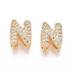 Letter N Латунные микропаве из прозрачного кубического циркония, буквы, без никеля , Письмо N, 9x7x5 мм, отверстие : 2.5 мм