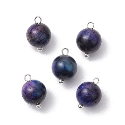 Серебро Круглые подвески из натурального радуги тигровый глаз, с медными петлями, серебряные, 13.5x8.5 мм, отверстие : 2.5 мм