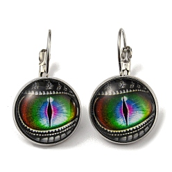 Зеленый Серьги из стекла «драконий глаз» с латунными штифтами, зелёные, 29 мм