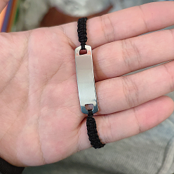 Черный Плетеные браслеты из полиэстера, браслеты из нержавеющей стали для женщин и мужчин, цвет нержавеющей стали, чёрные, внутренний диаметр: 5-7/8 дюйм (15 см) ~ 11-3/8 дюйм (29 см)