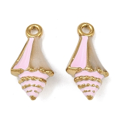 Pink 304 нержавеющей стальной эмали подвески, формы раковины, реальный 18 k позолоченный, ионное покрытие (ip), розовые, 21x11x6.5 мм, отверстие : 1.8 мм