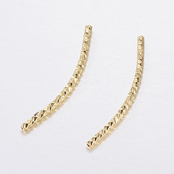 Golden Brass Tube Beads, Long-Lasting Plated, Grooved, Golden, 29x1.6mm, Hole: 1mm