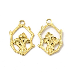 Настоящее золото 18K Ионное покрытие (ip) 304 подвески из нержавеющей стали, грибное очарование, реальный 18 k позолоченный, 26x17x2.5 мм, отверстие : 2.6 мм