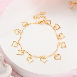 Сердце 304 браслеты с подвесками из нержавеющей стали для женщин, с карабин-лобстерами , золотые, сердце, 8-1/8 дюйм (20.5 см)