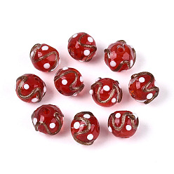 (123L) Белый крем непрозрачный блеск Бусины ручной работы бусины золотого песка, круглый в горошек, огнеупорный кирпич, 10~12 мм, отверстие : 1.2~1.8 мм